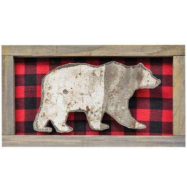 Framed Bear Cutout w/Plaid Background - The Fox Decor